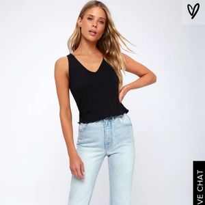 Lulu's Black Ribbed Tank Top